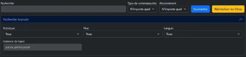 Recherche et filtres avancés de PieFed