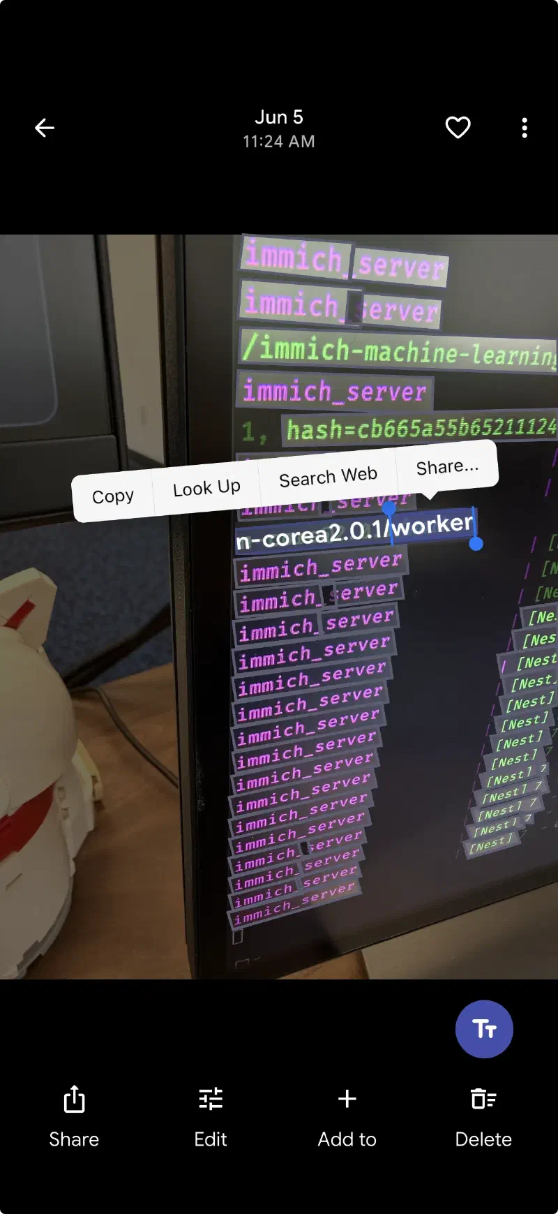 Capture officielle de l’OCR dans l’application mobile Immich